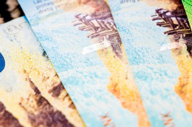 CHF para banknotları, İsviçre frangının detaylı fotoğrafı. İsviçre Frangı