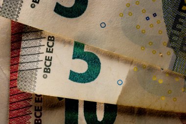 EURO para banknotları, EUR 'un detaylı fotoğrafı. Avrupa Birliği para birimi