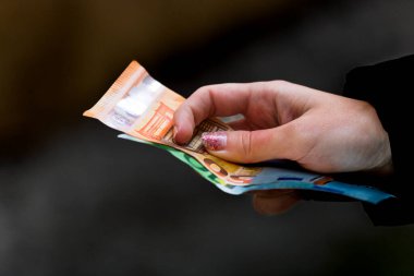 EURO para banknotları, EUR 'un detaylı fotoğrafı. Avrupa Birliği para birimi