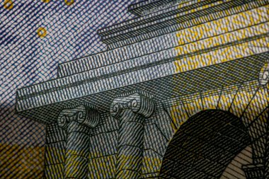 EURO para banknotları, EUR 'un detaylı fotoğrafı. Avrupa Birliği para birimi