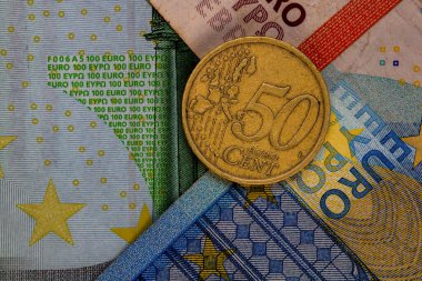 EURO para banknotları, EUR 'un detaylı fotoğrafı. Avrupa Birliği para birimi