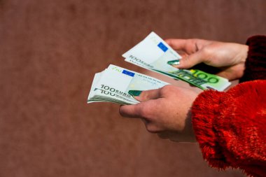 EURO para banknotları, EUR 'un detaylı fotoğrafı. Avrupa Birliği para birimi