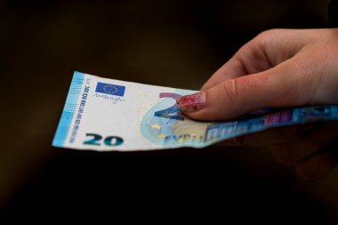 EURO para banknotları, EUR 'un detaylı fotoğrafı. Avrupa Birliği para birimi