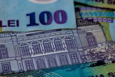 LEI para banknotları, RON 'un detaylı fotoğrafı. Romanya para birimi