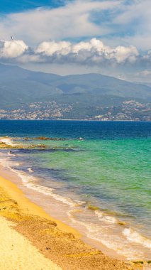 Ajaccio public beach, summer landscape of Corsica Island, France clipart