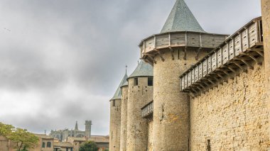 Fransa 'da Carcassonne Kalesi. Etkileyici ortaçağ kalesi.