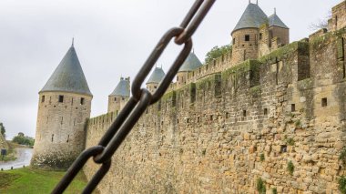 Fransa 'da Carcassonne Kalesi. Etkileyici ortaçağ kalesi.