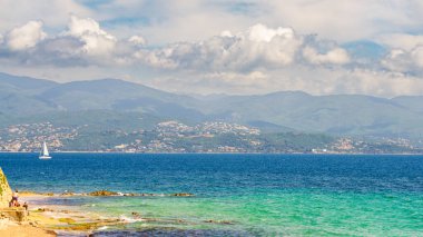 Ajaccio halk plajı, Korsika Adası yaz manzarası, Fransa