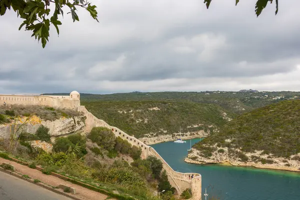 stock image Bonifacio town, medieval citadel in Corsica Island, France