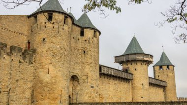 Fransa 'da Carcassonne Kalesi. Etkileyici ortaçağ kalesi.