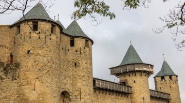 Fransa 'da Carcassonne Kalesi. Etkileyici ortaçağ kalesi.