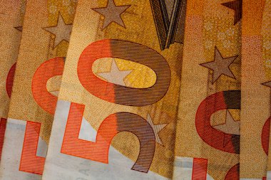 EURO para banknotları, EUR 'un detaylı fotoğrafı. Avrupa Birliği para birimi