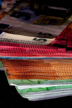 EURO para banknotları, EUR 'un detaylı fotoğrafı. Avrupa Birliği para birimi