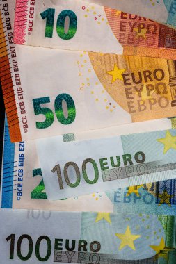 EURO para banknotları, EUR 'un detaylı fotoğrafı. Avrupa Birliği para birimi