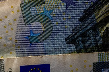 EURO para banknotları, EUR 'un detaylı fotoğrafı. Avrupa Birliği para birimi