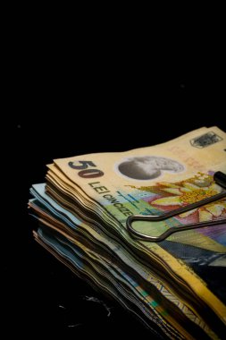 LEI para banknotları, RON 'un detaylı fotoğrafı. Romanya para birimi
