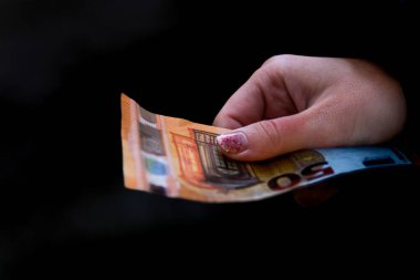 EURO para banknotları, EUR 'un detaylı fotoğrafı. Avrupa Birliği para birimi