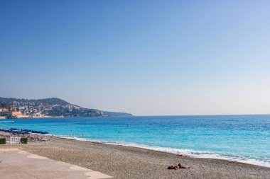 Fransa, Nice 'deki kumsal manzarası, Promenade des Anglais yakınlarında.