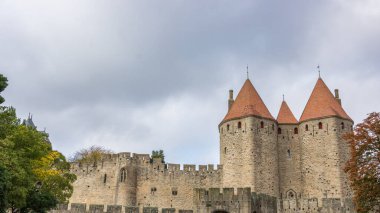 Fransa 'da Carcassonne Kalesi. Etkileyici ortaçağ kalesi.