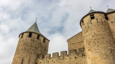 Fransa 'da Carcassonne Kalesi. Etkileyici ortaçağ kalesi.