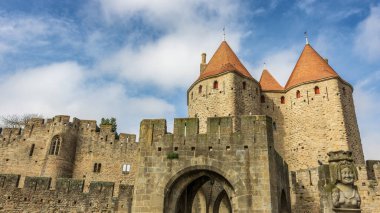 Fransa 'da Carcassonne Kalesi. Etkileyici ortaçağ kalesi.