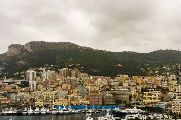 Stock image Panoramic view of Monte Carlo marina and cityscape. Principality of Monaco, French Riviera