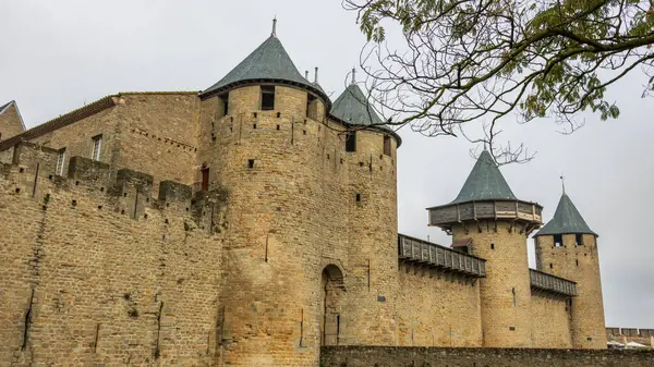 stock image Castle of Carcassonne in France. Impressive medieval fortress