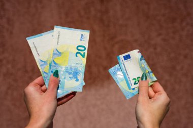 EURO para banknotları, EUR 'un detaylı fotoğrafı. Avrupa Birliği para birimi