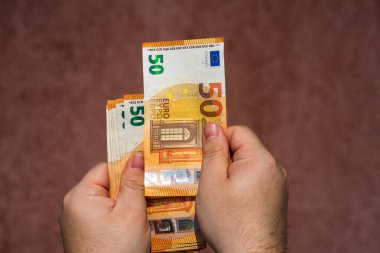 EURO para banknotları, EUR 'un detaylı fotoğrafı. Avrupa Birliği para birimi