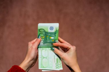 EURO para banknotları, EUR 'un detaylı fotoğrafı. Avrupa Birliği para birimi