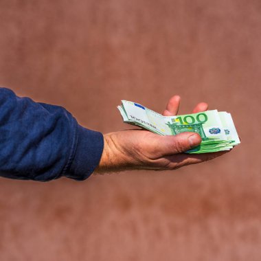 EURO para banknotları, EUR 'un detaylı fotoğrafı. Avrupa Birliği para birimi