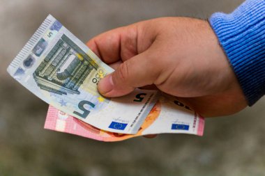 EURO para banknotları, EUR 'un detaylı fotoğrafı. Avrupa Birliği para birimi