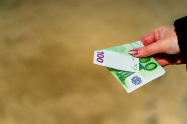 EURO para banknotları, EUR 'un detaylı fotoğrafı. Avrupa Birliği para birimi