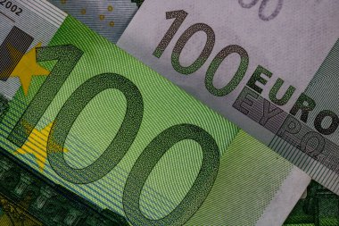 EURO para banknotları, EUR 'un detaylı fotoğrafı. Avrupa Birliği para birimi