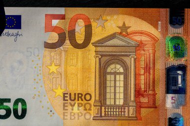 EURO para banknotları, EUR 'un detaylı fotoğrafı. Avrupa Birliği para birimi