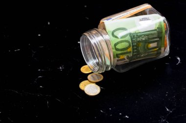 EURO para banknotları, EUR 'un detaylı fotoğrafı. Avrupa Birliği para birimi