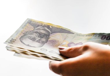 LEI para banknotları, RON 'un detaylı fotoğrafı. Romanya para birimi