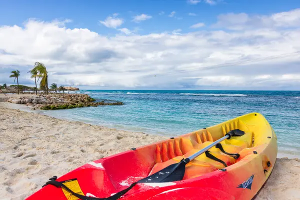 stock image Active rest, sport, kayak. Canoe on a sandy beach