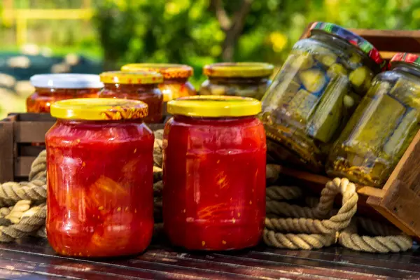 stock image Canned tomato. Homemade canned tomatoes