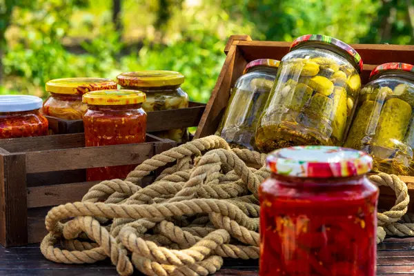 stock image Canned peppers in vinegar. Pickled peppers