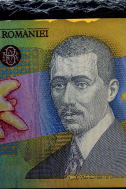 LEI para banknotları, RON 'un detaylı fotoğrafı. Romanya para birimi