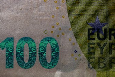 EURO para banknotları, EUR 'un detaylı fotoğrafı. Avrupa Birliği para birimi