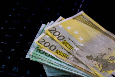 EURO para banknotları, EUR 'un detaylı fotoğrafı. Avrupa Birliği para birimi