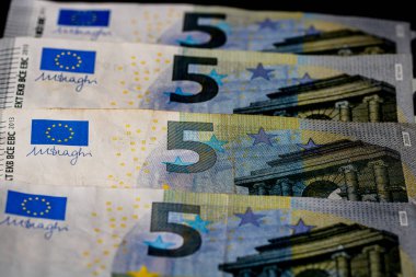 EURO para banknotları, EUR 'un detaylı fotoğrafı. Avrupa Birliği para birimi