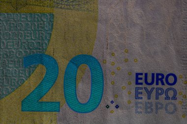 EURO para banknotları, EUR 'un detaylı fotoğrafı. Avrupa Birliği para birimi