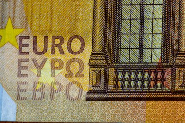 EURO para banknotları, EUR 'un detaylı fotoğrafı. Avrupa Birliği para birimi