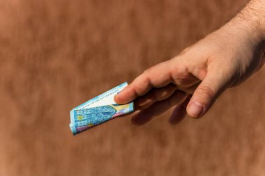 EURO para banknotları, EUR 'un detaylı fotoğrafı. Avrupa Birliği para birimi