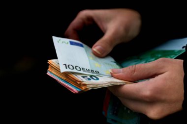 EURO para banknotları, EUR 'un detaylı fotoğrafı. Avrupa Birliği para birimi