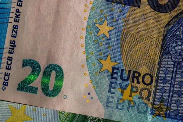 EURO para banknotları, EUR 'un detaylı fotoğrafı. Avrupa Birliği para birimi