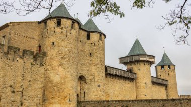 Fransa 'da Carcassonne Kalesi. Etkileyici ortaçağ kalesi.